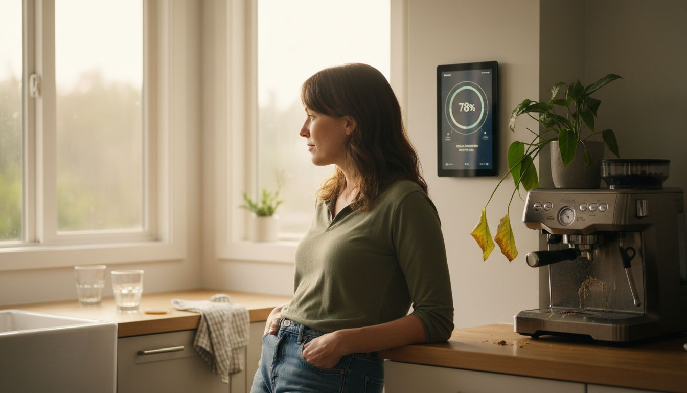 Woman reviewing smart solar battery panel