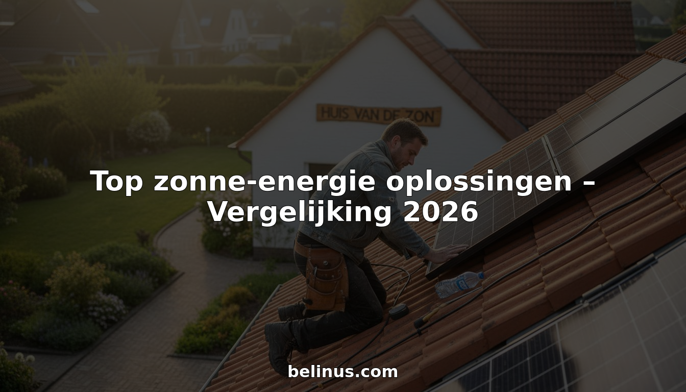 Een installateur plaatst zonnepanelen op het dak van een Belgische woning.
