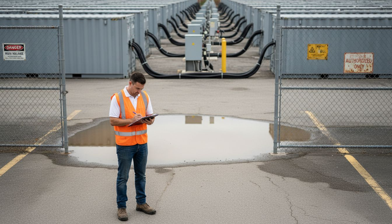 Manager outside commercial battery storage facility