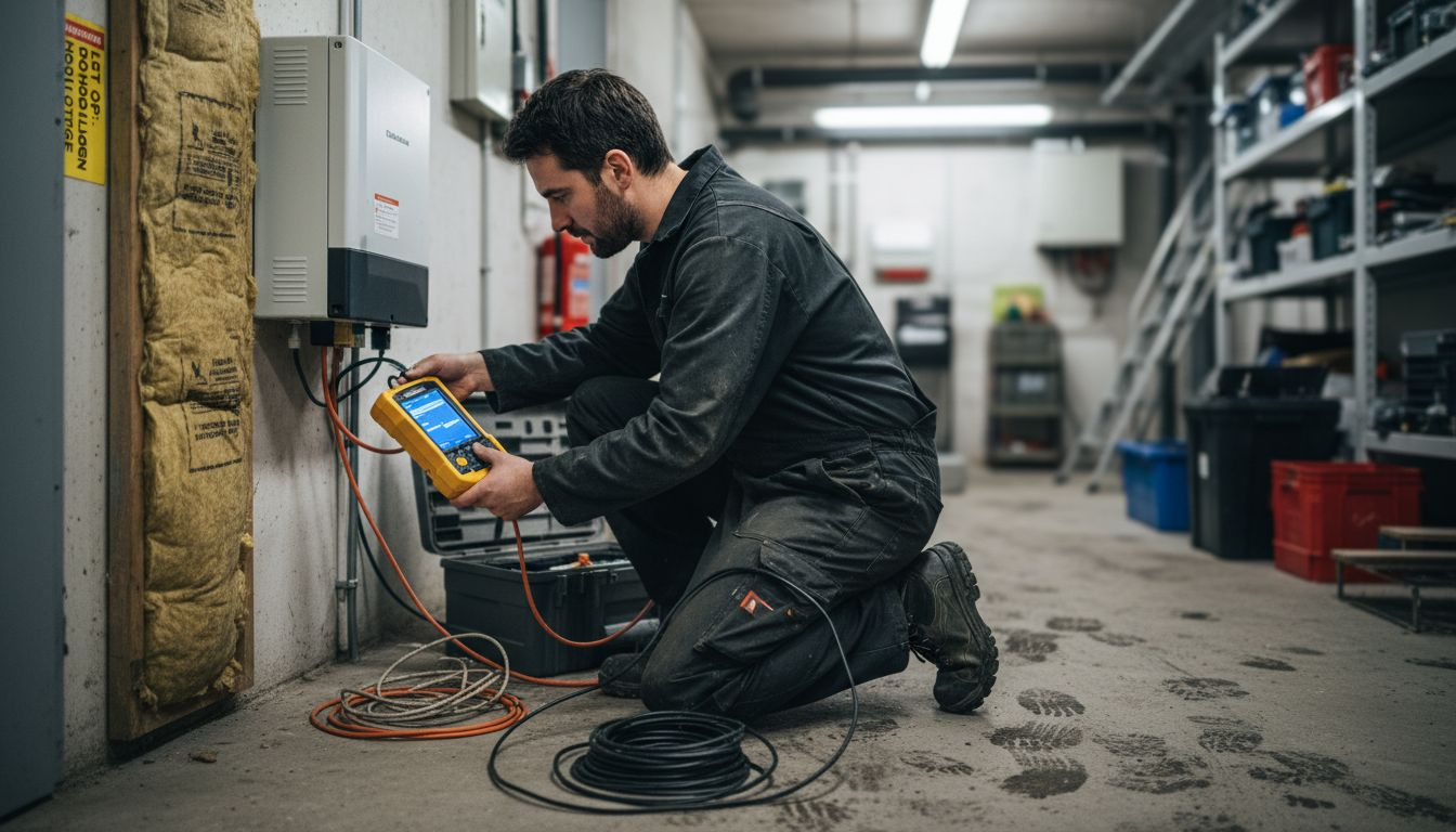 Monteur brengt de nieuwste optimalisaties aan bij de zonnepaneleninstallatie