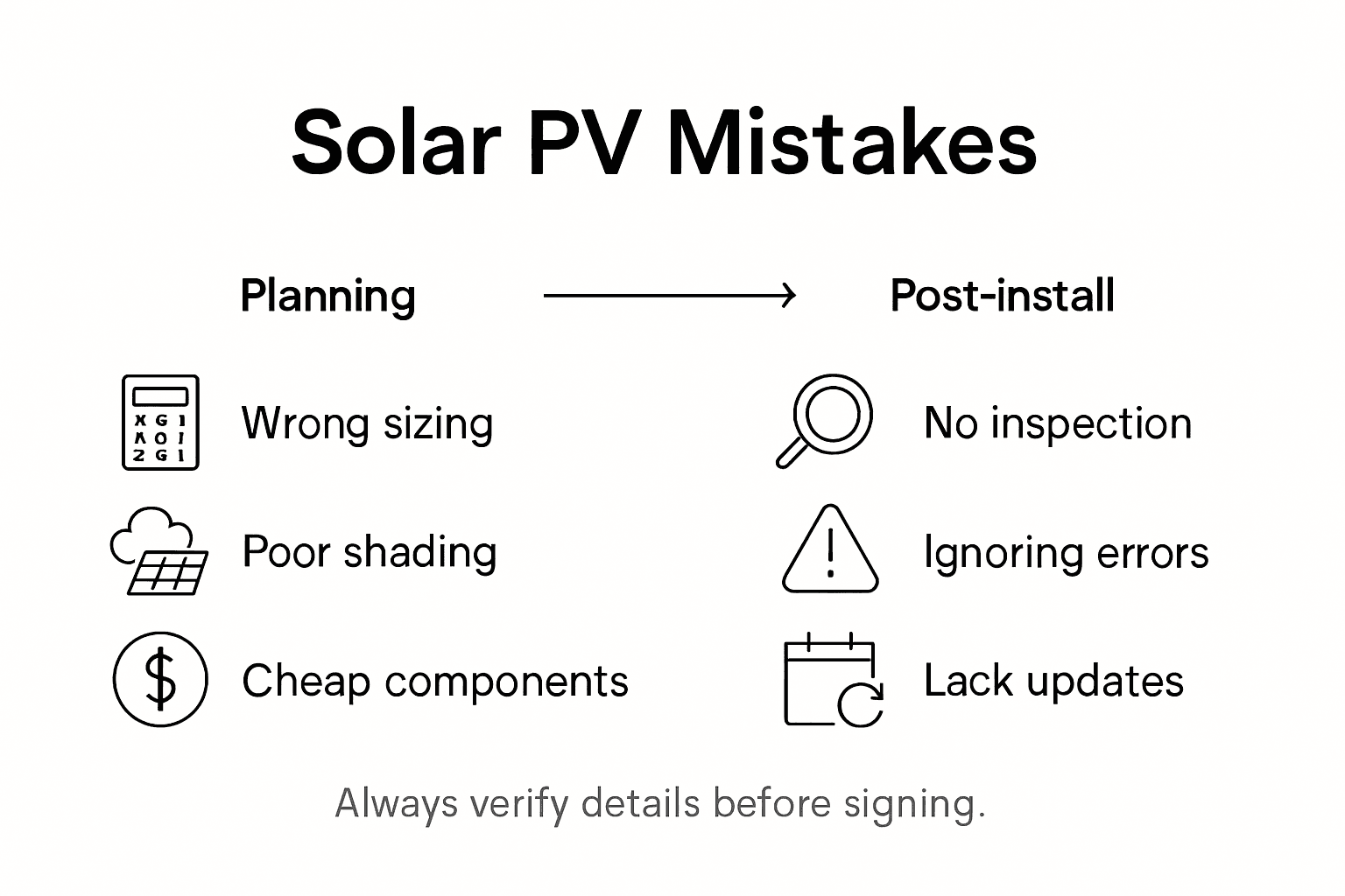 Infographic about solar PV mistakes for homeowners