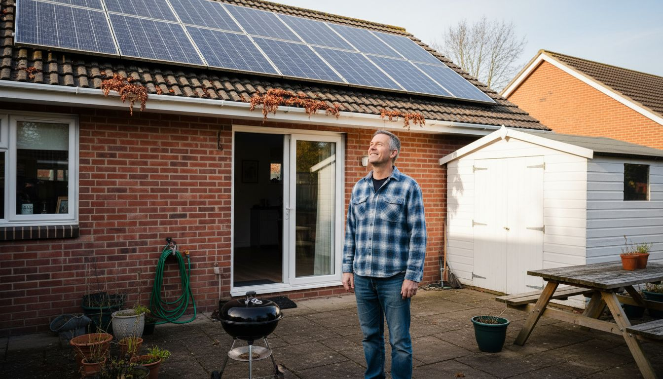 Homeowner viewing rooftop solar panels