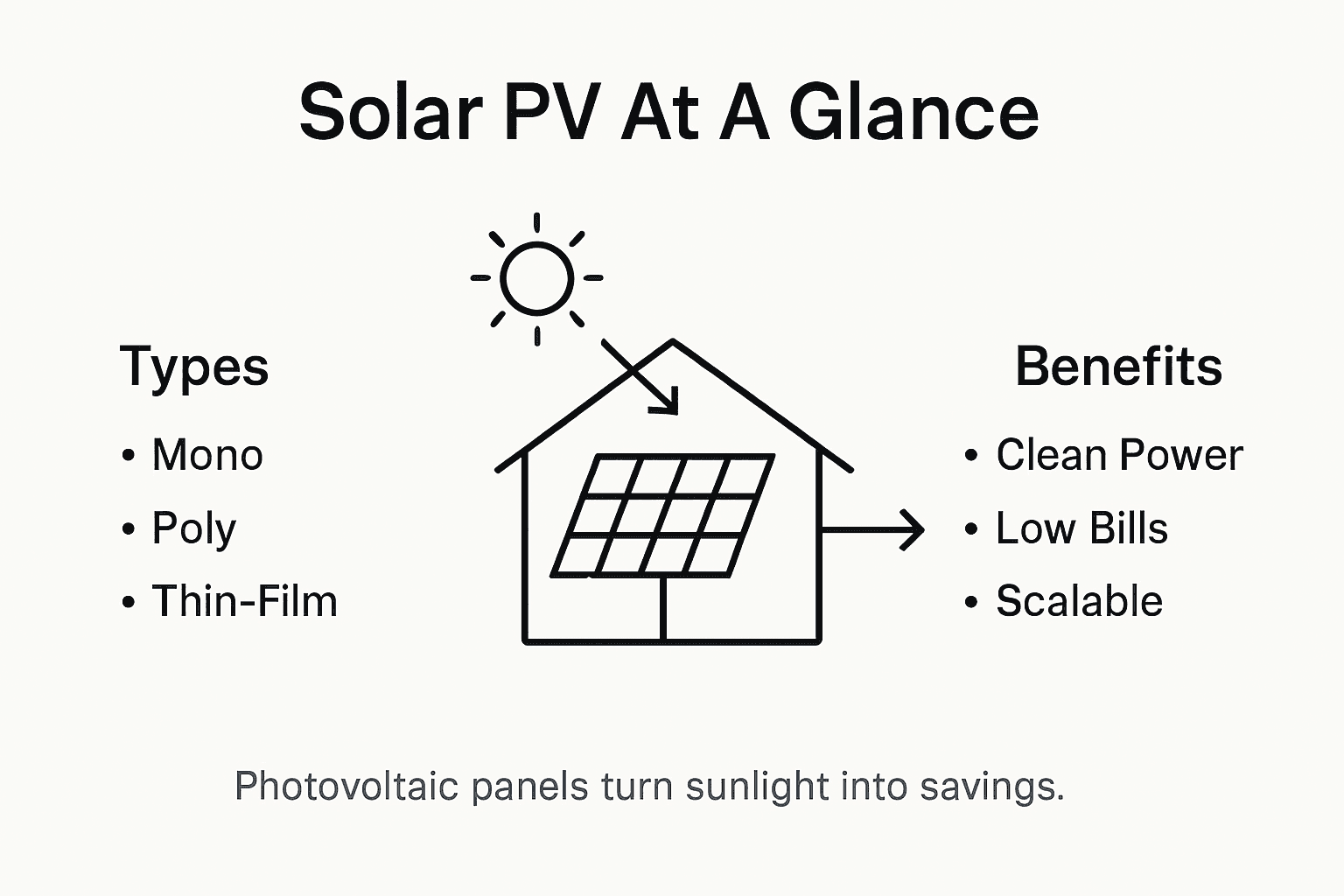 Infographic showing solar PV overview with key types and benefits