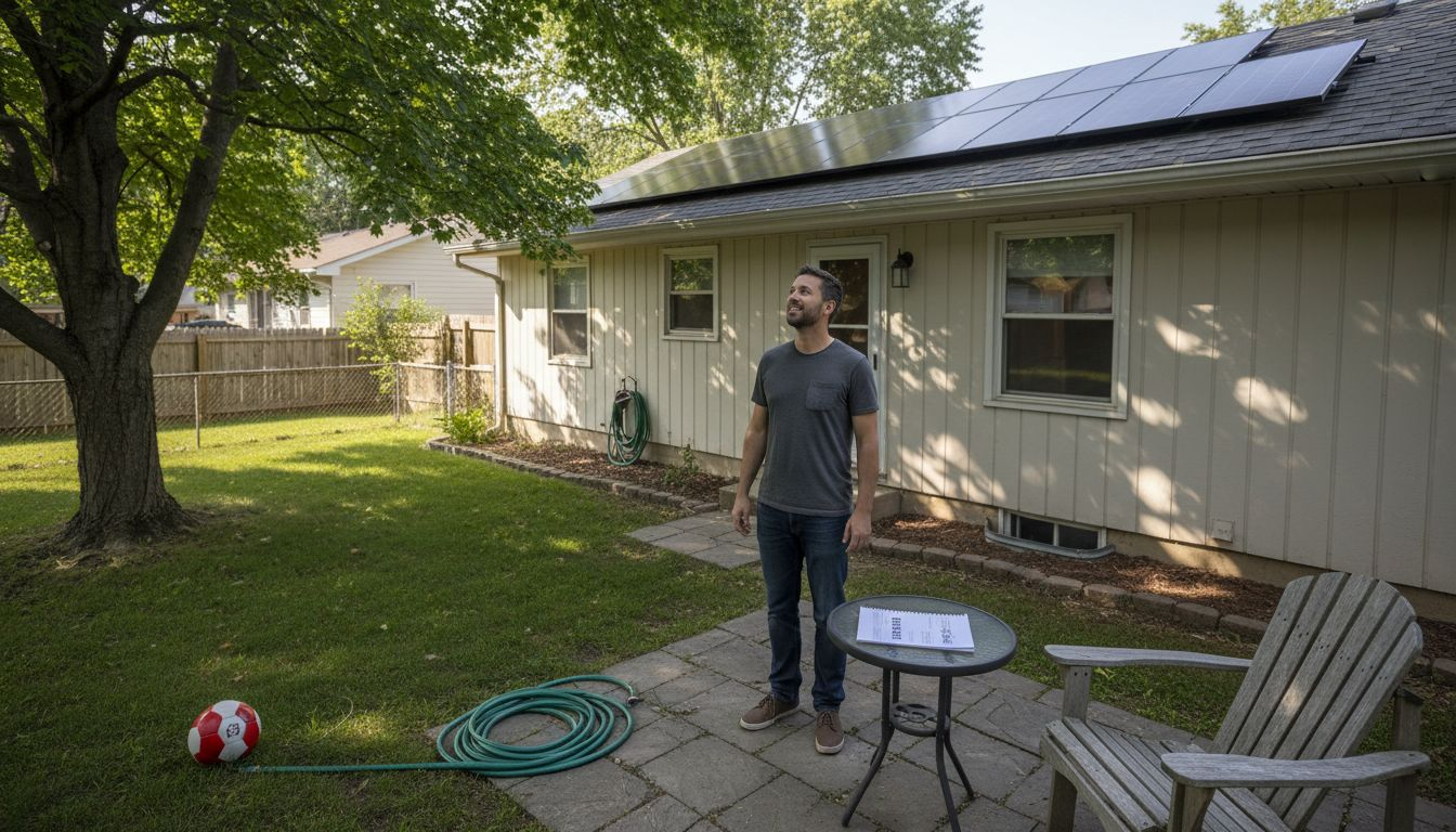 Homeowner looking at rooftop solar panels