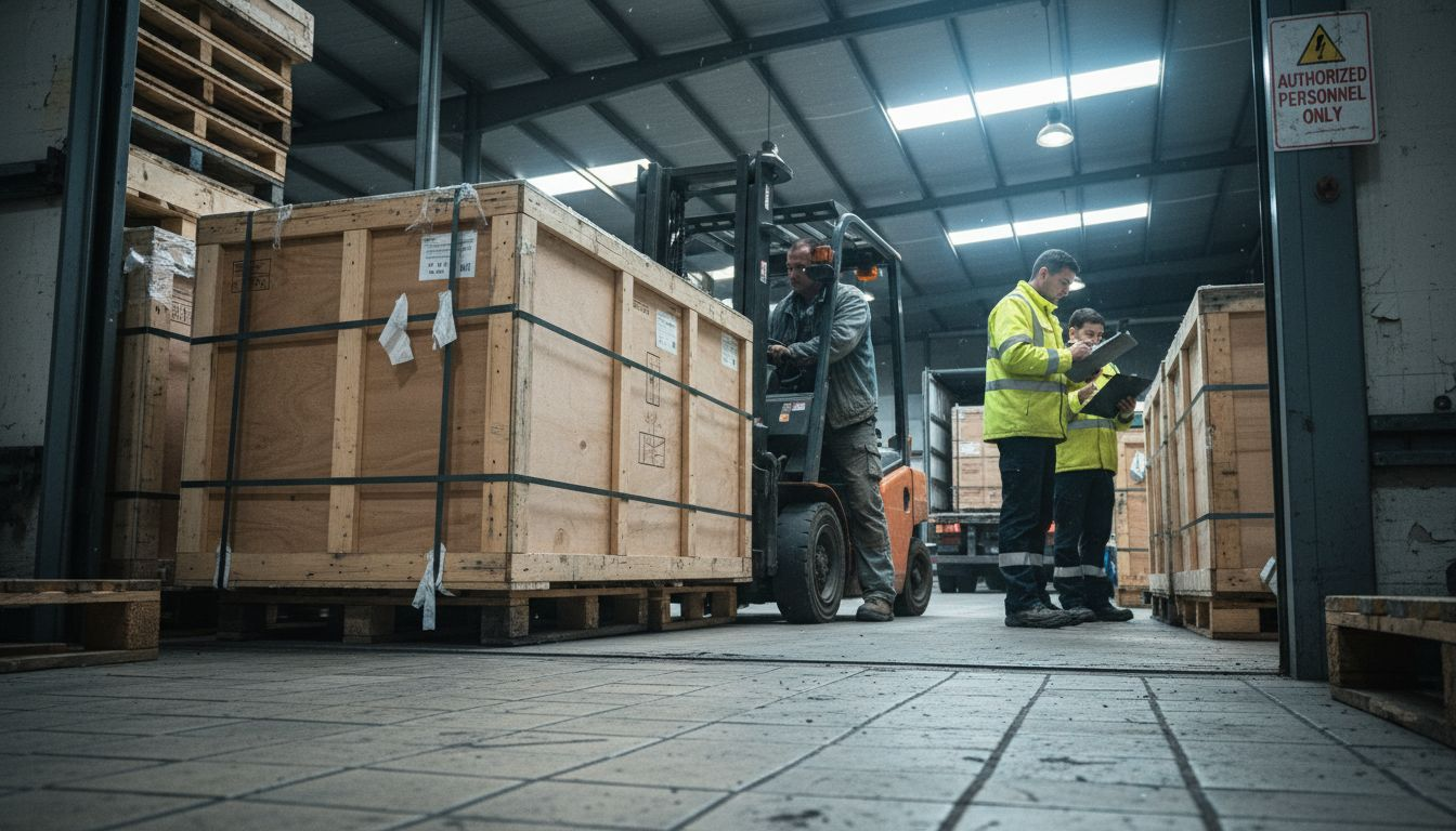 Solar panels arriving at busy warehouse