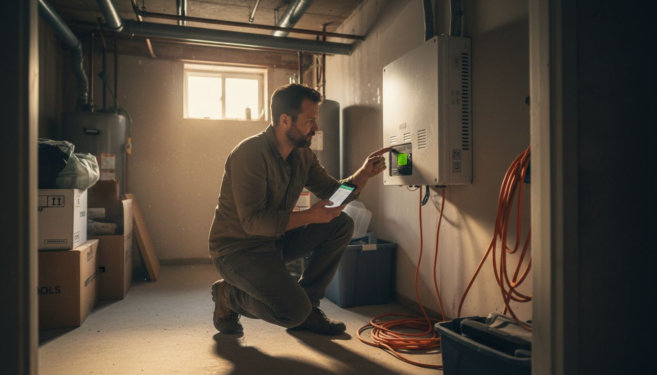 Homeowner checking solar inverter panel