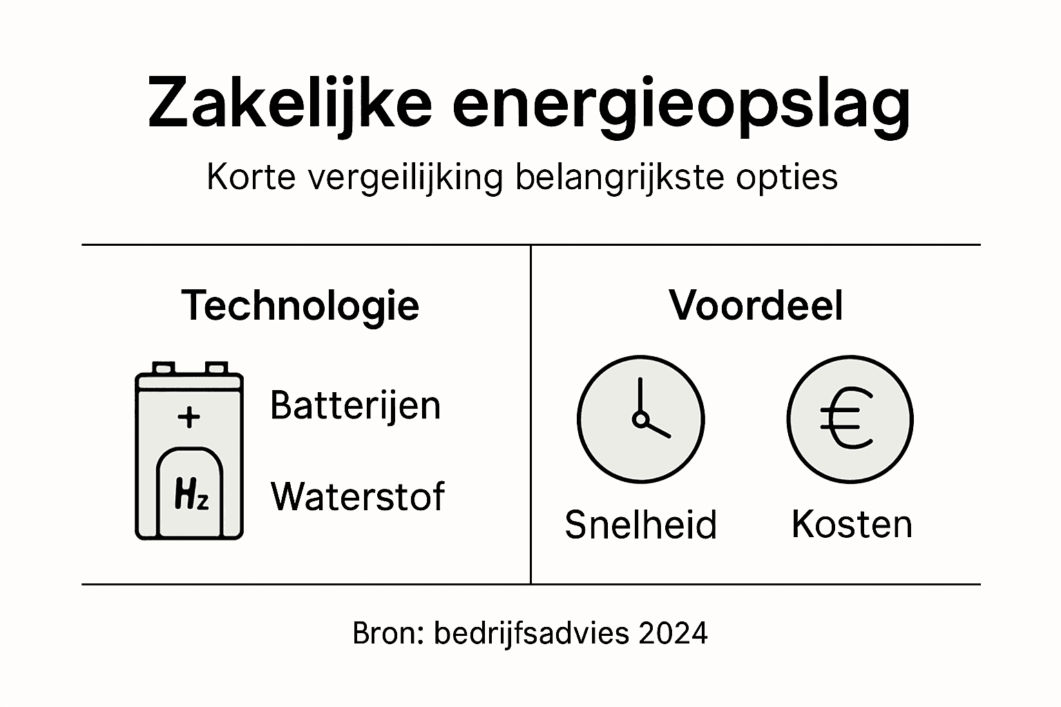 Overzicht: verschillende manieren om energie op te slaan en de pluspunten per optie