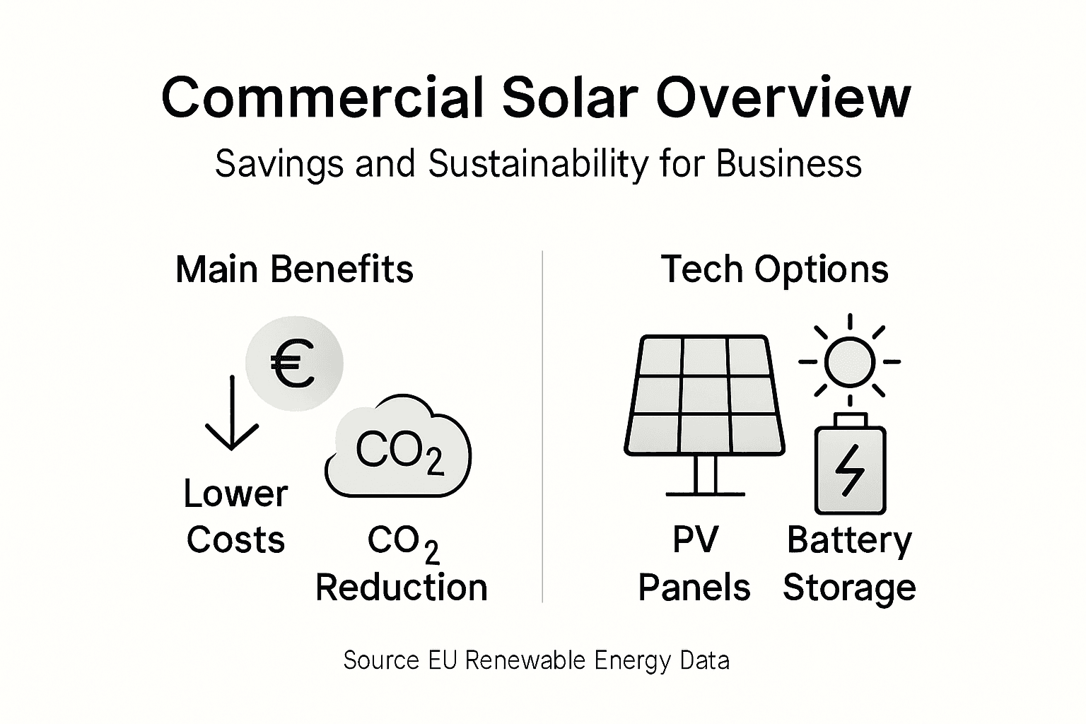 Infographic showing commercial solar benefits and technologies