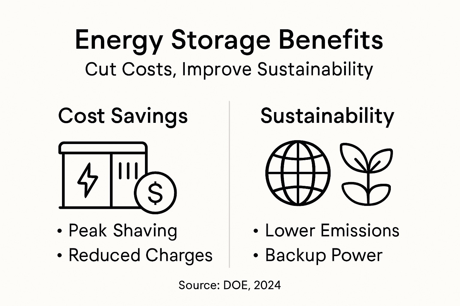Infographic showing energy storage cost and sustainability benefits