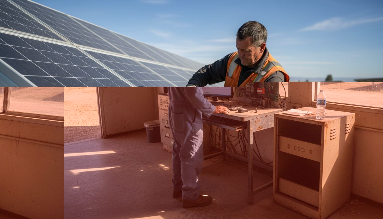 Engineer assembling utility-scale solar components