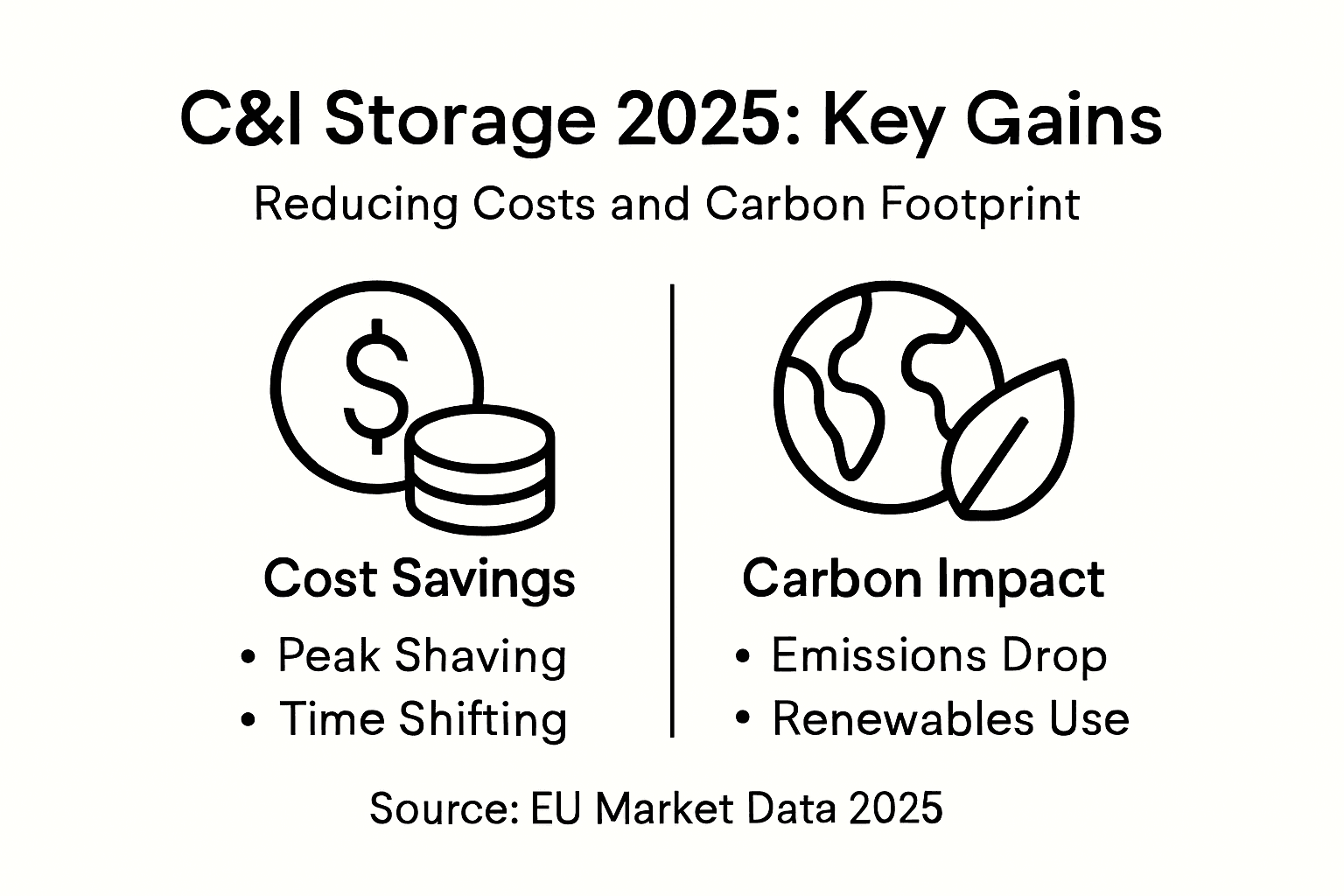 Infographic on cost and CO2 benefits in C\&I storage