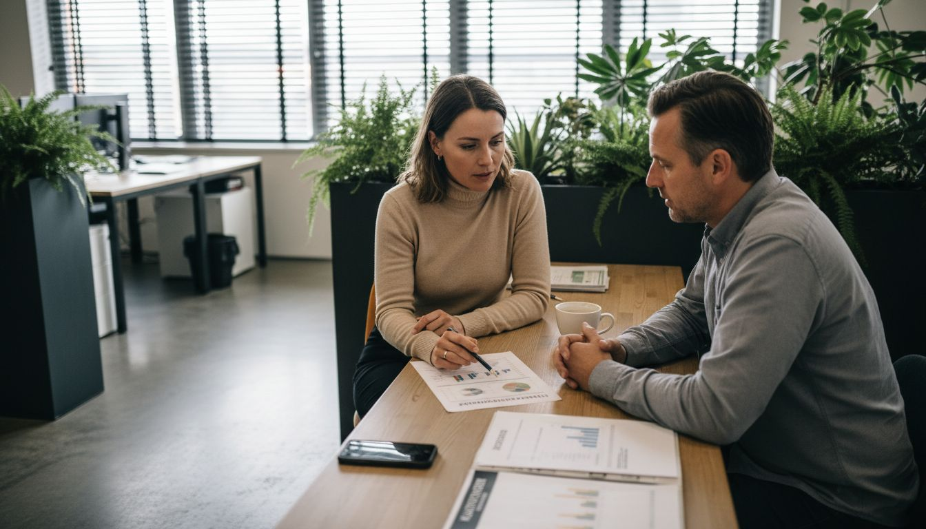 De adviseur overlegt met de klant over de verschillende mogelijkheden voor opslag.
