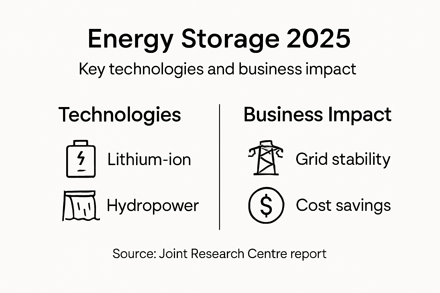 Infographic of energy storage types and impacts
