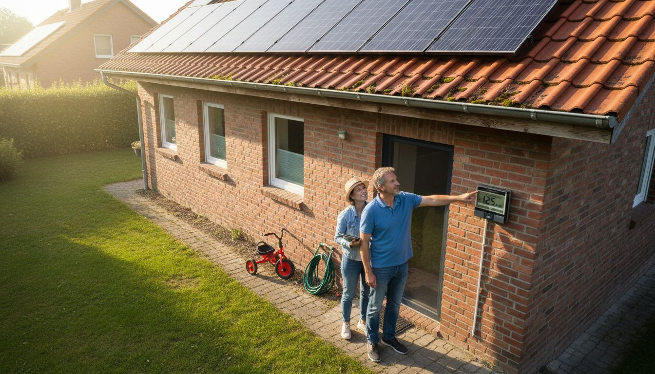 Homeowners viewing integrated rooftop solar panels