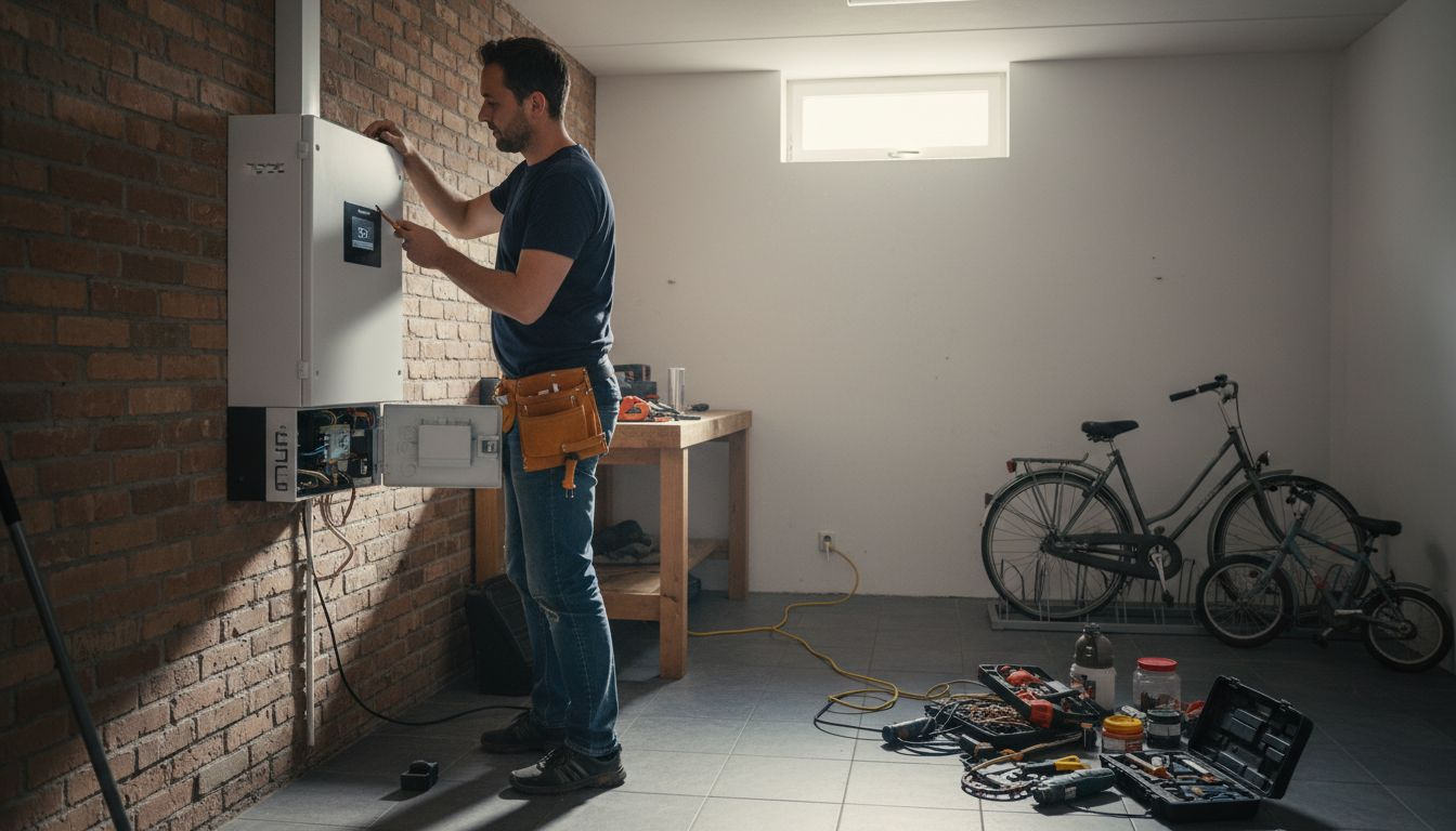 Man plaatst thuisbatterij bij zijn huis