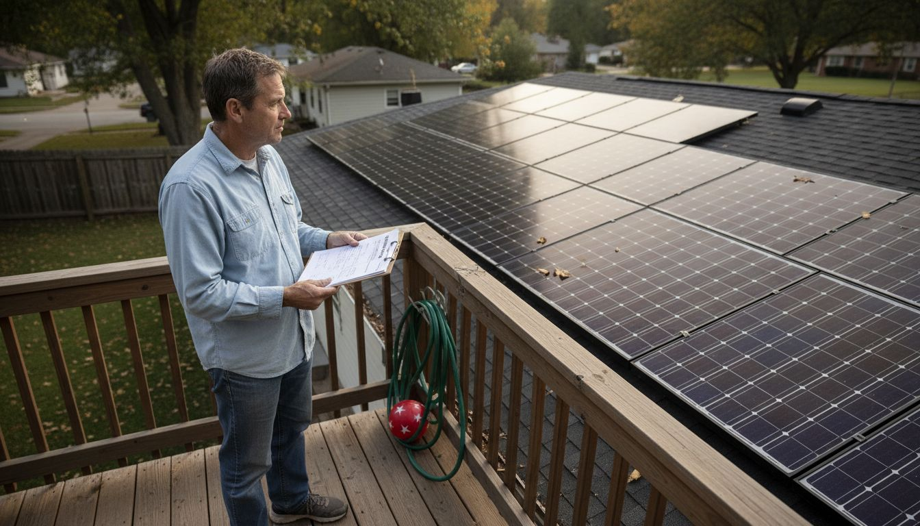 Homeowner viewing solar-equipped rooftop