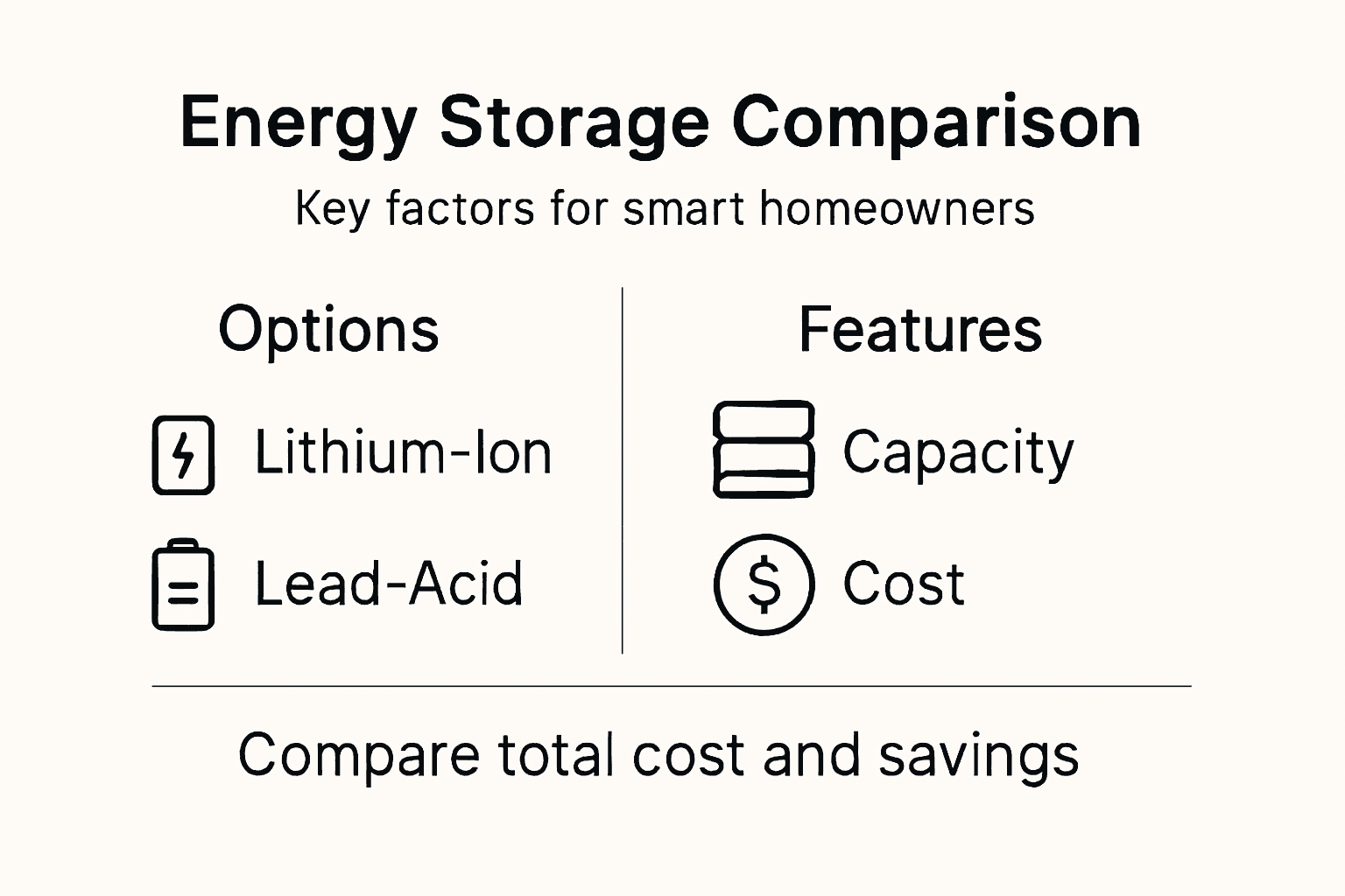 Infographic comparing home energy storage types