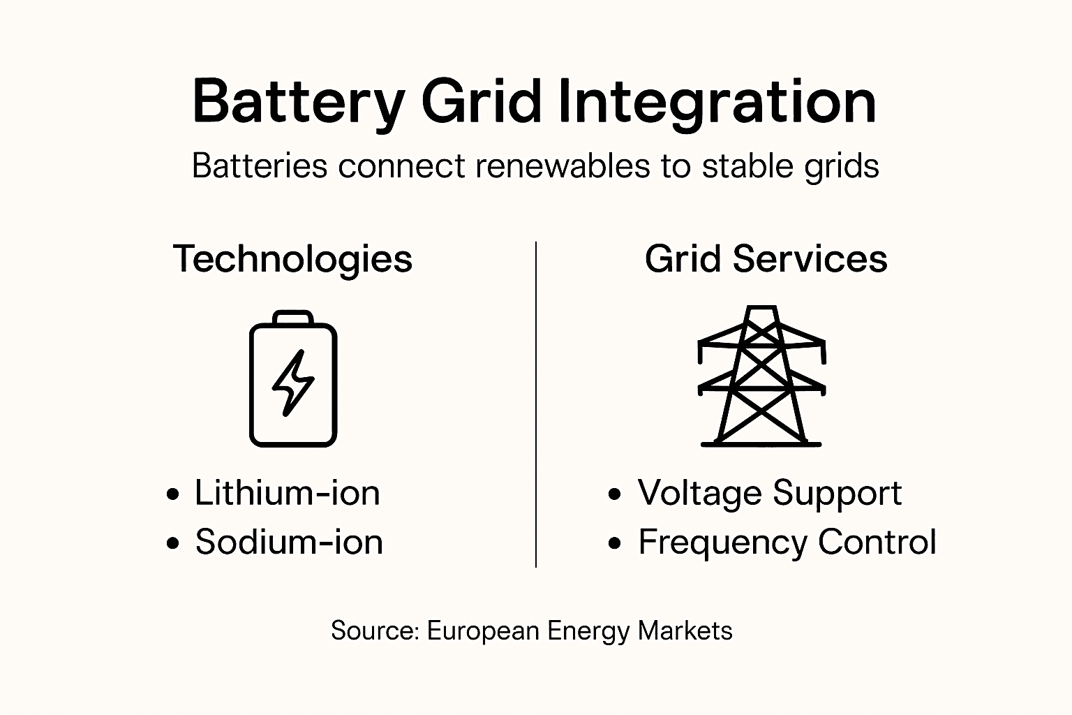 Infographic showing battery grid integration and services