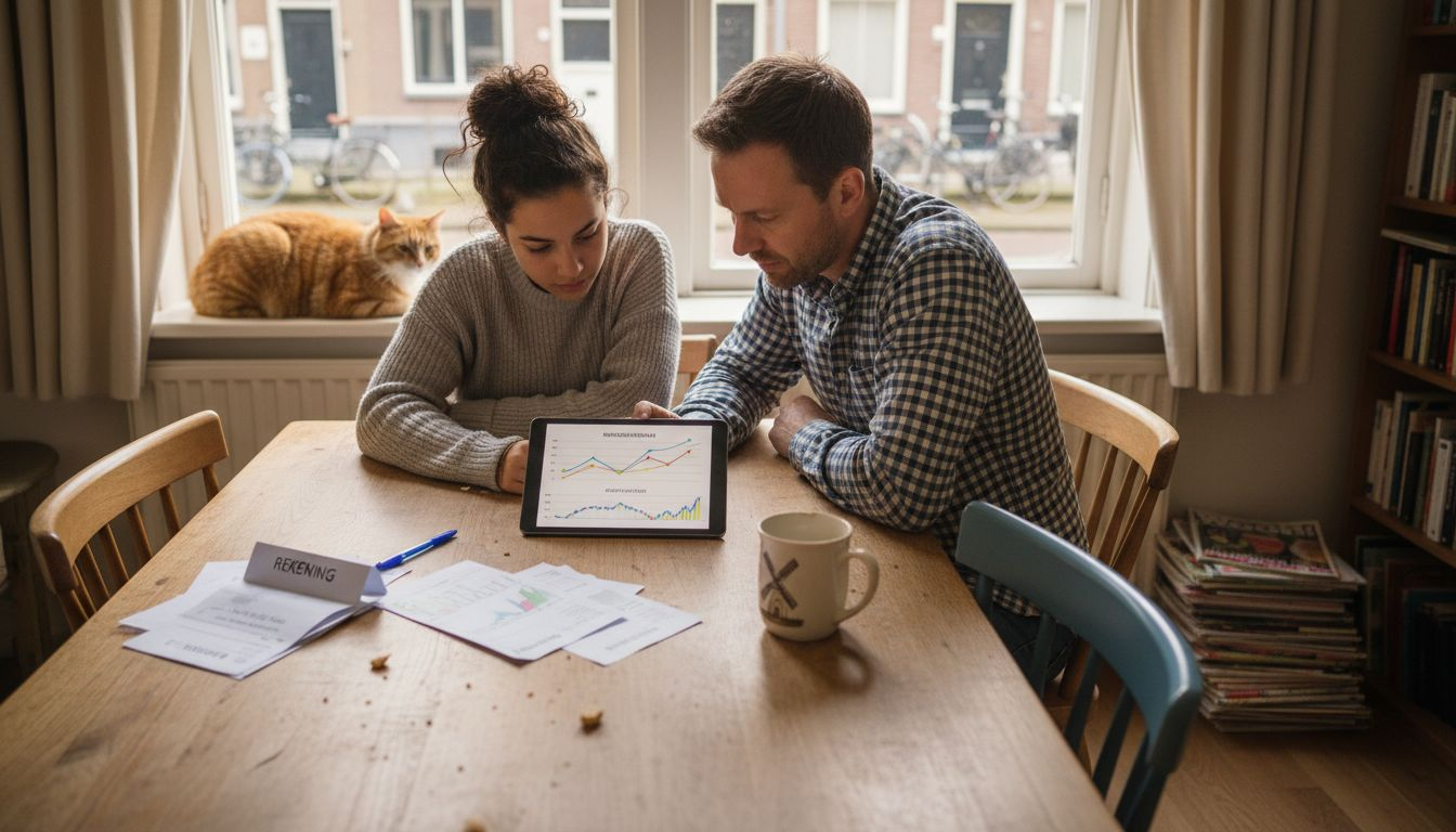 Een gezin dat samen kijkt naar hoe ze thuis energie verbruiken