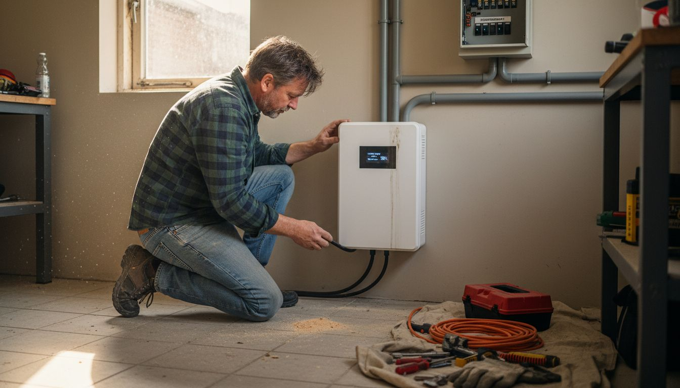 Een woningeigenaar die een thuisbatterij laat installeren