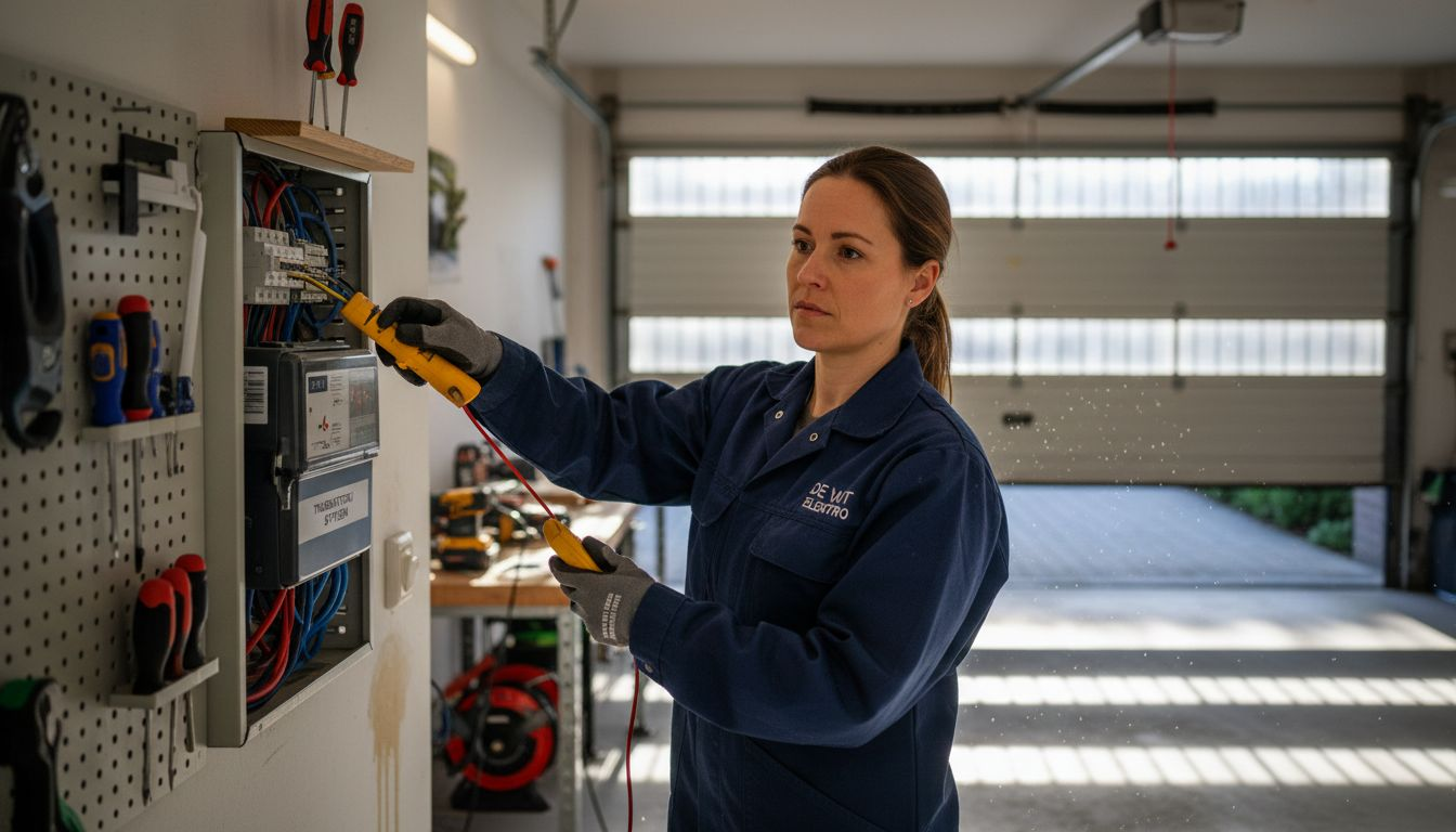 De elektricien maakt de plek klaar voor het plaatsen van de batterij.