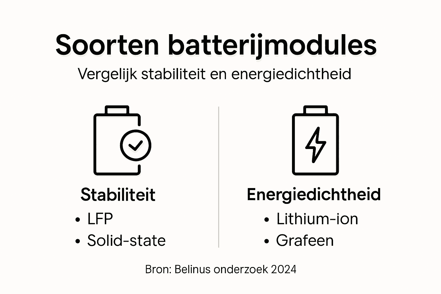 Overzicht: verschillende batterijmodules en hun kenmerken in beeld gebracht