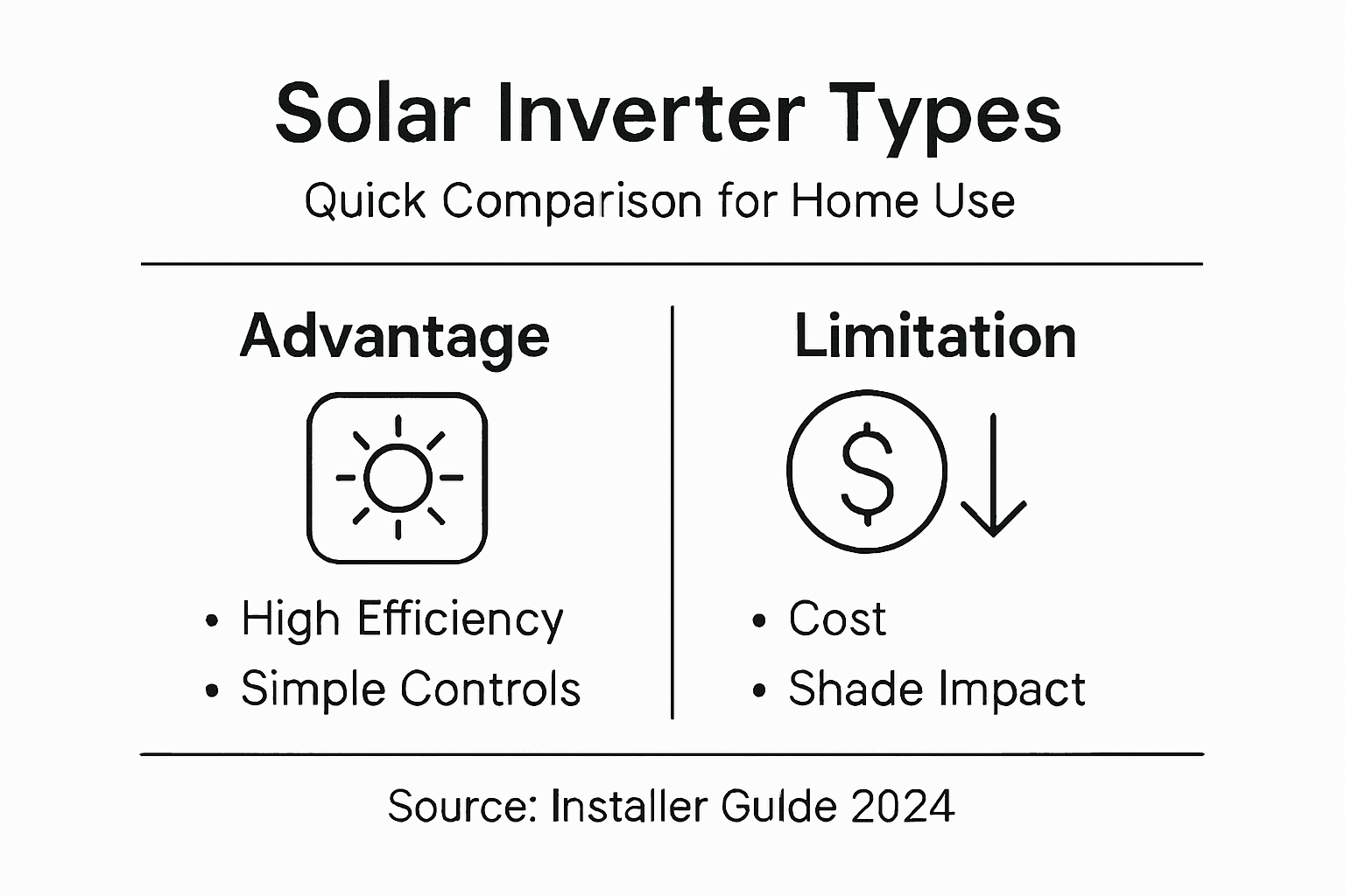 Infographic comparing solar inverter types and features