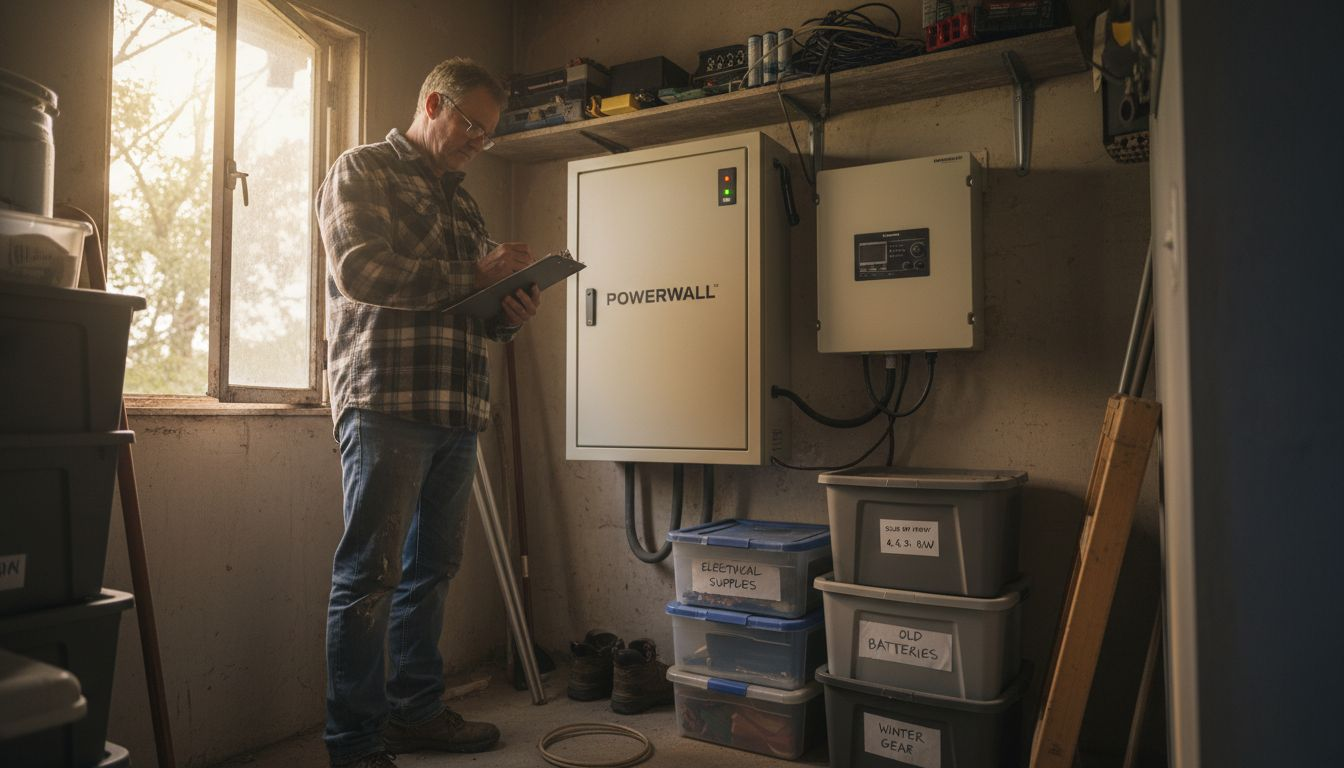 Homeowner checking wall-mounted battery system
