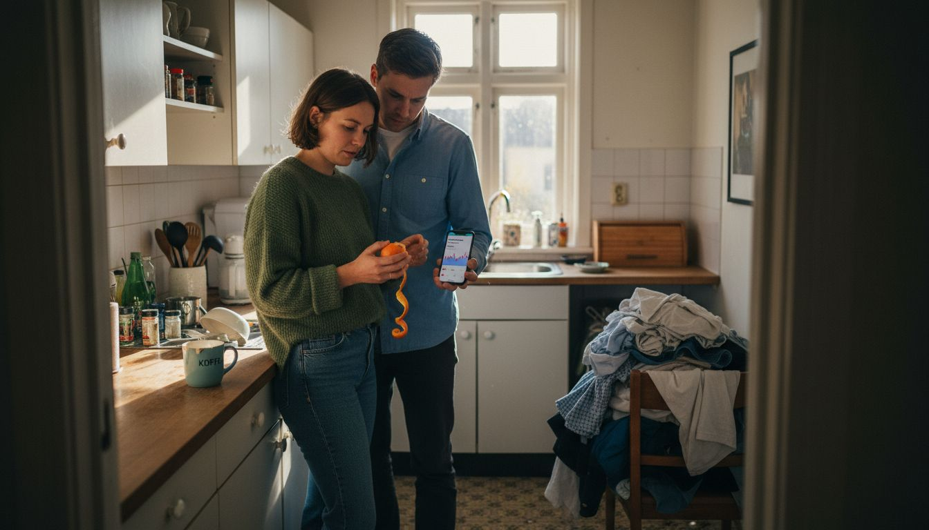 Stel bekijkt samen de app voor hun zonne-energiesysteem