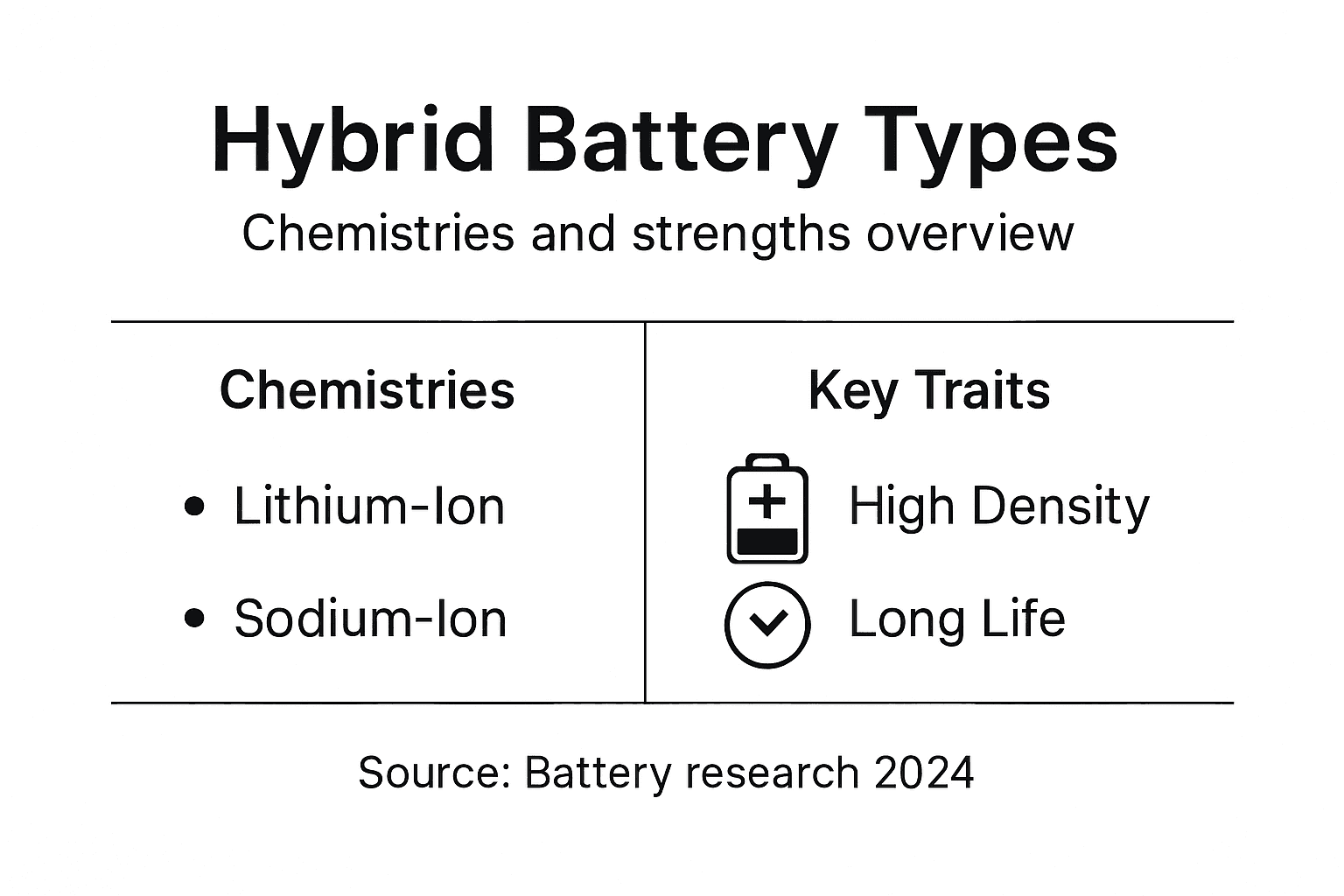 Infographic showing hybrid battery types and traits