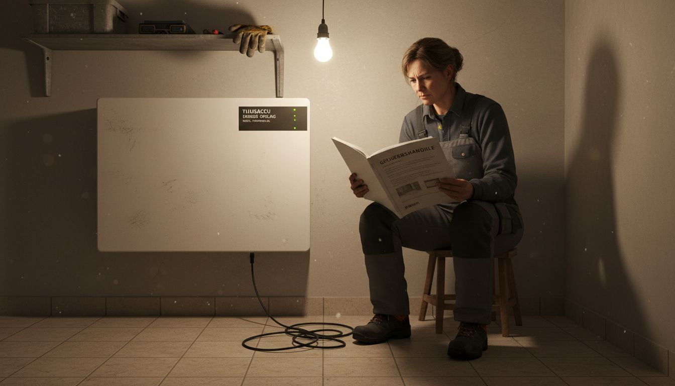 Een huiseigenaar controleert de lithium-ion accu.