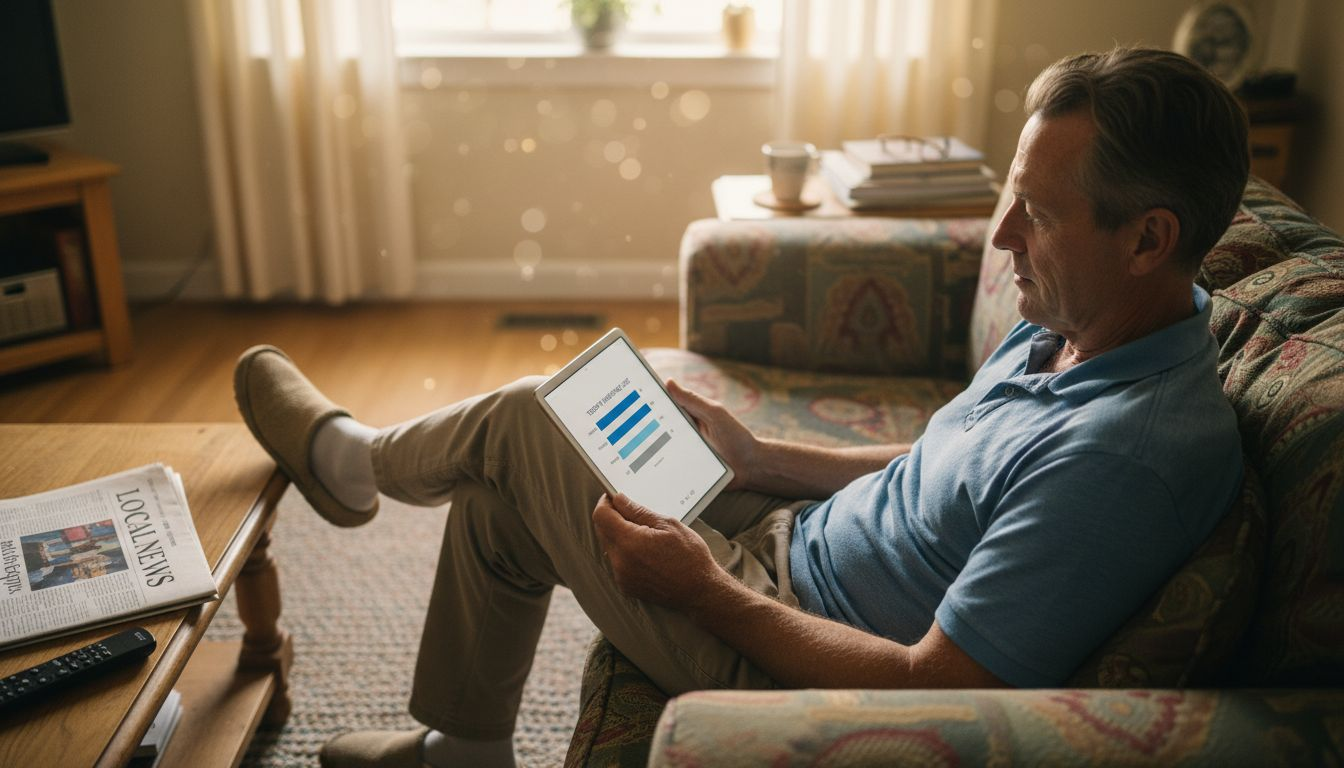 Person viewing energy dashboard on tablet in living room