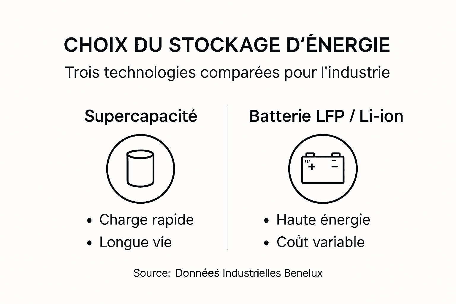 Comparatif visuel des différentes solutions de stockage d’énergie