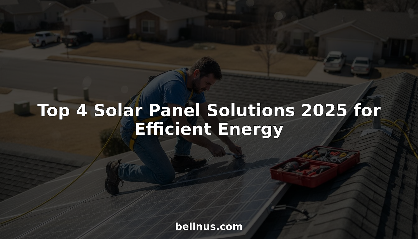 Technician installing solar panels on suburban roof