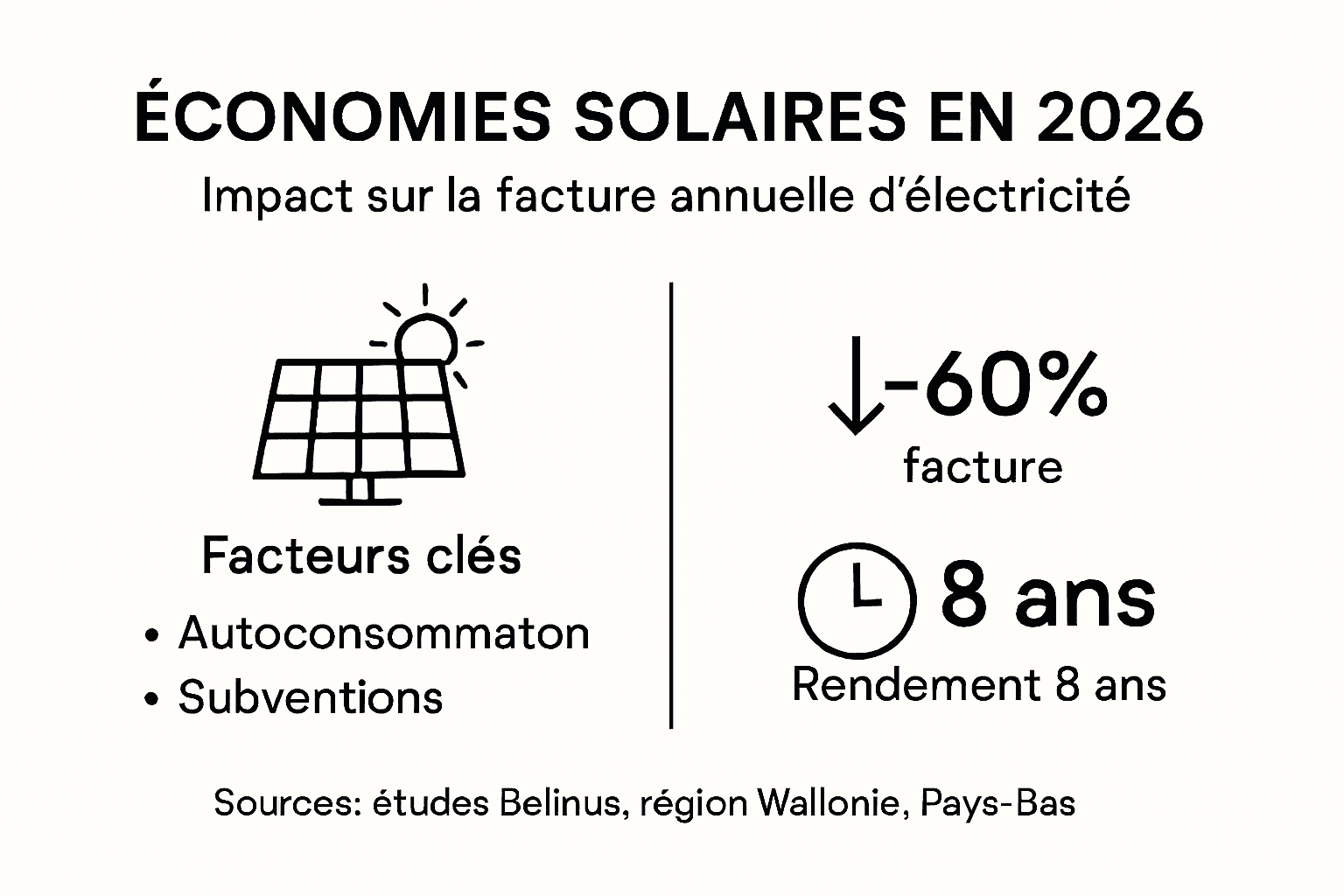 Découvrez notre infographie sur les économies réalisées grâce à l’énergie solaire en Belgique et aux Pays-Bas.