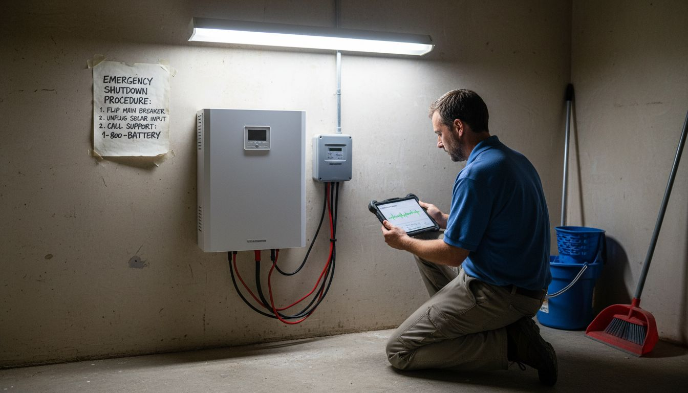 Technician checks battery and smart meter system