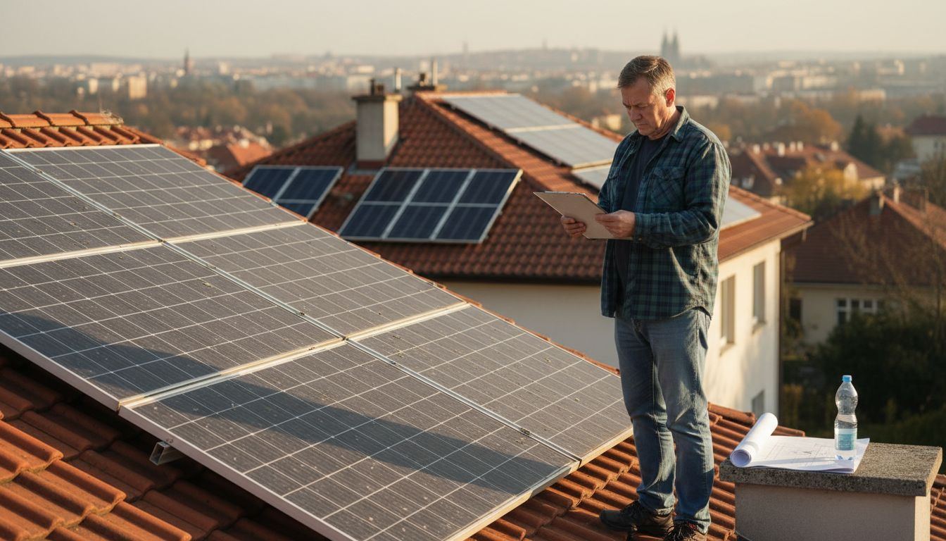 Man reviewing rooftop solar incentive documents