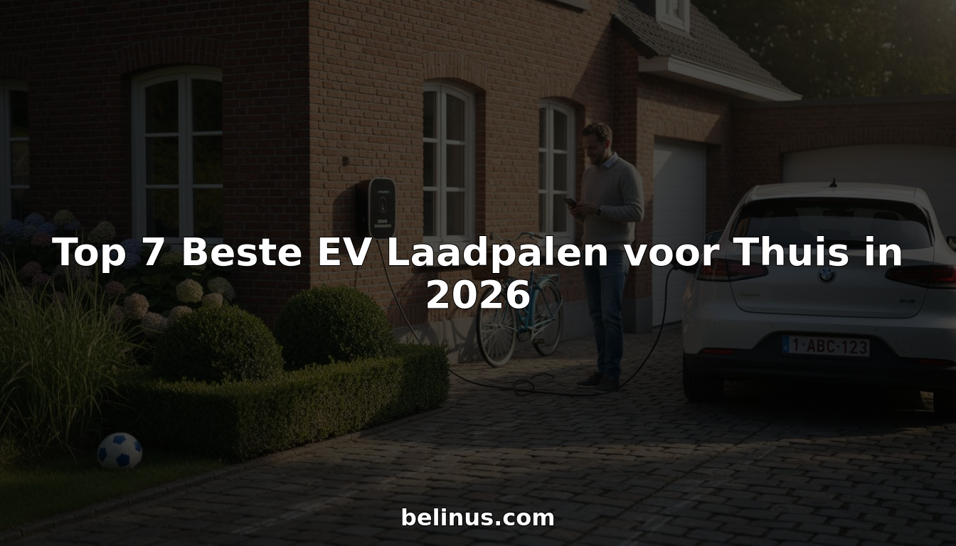 Een elektrische laadpaal voor thuis, netjes geplaatst op de oprit van een Belgische woning.