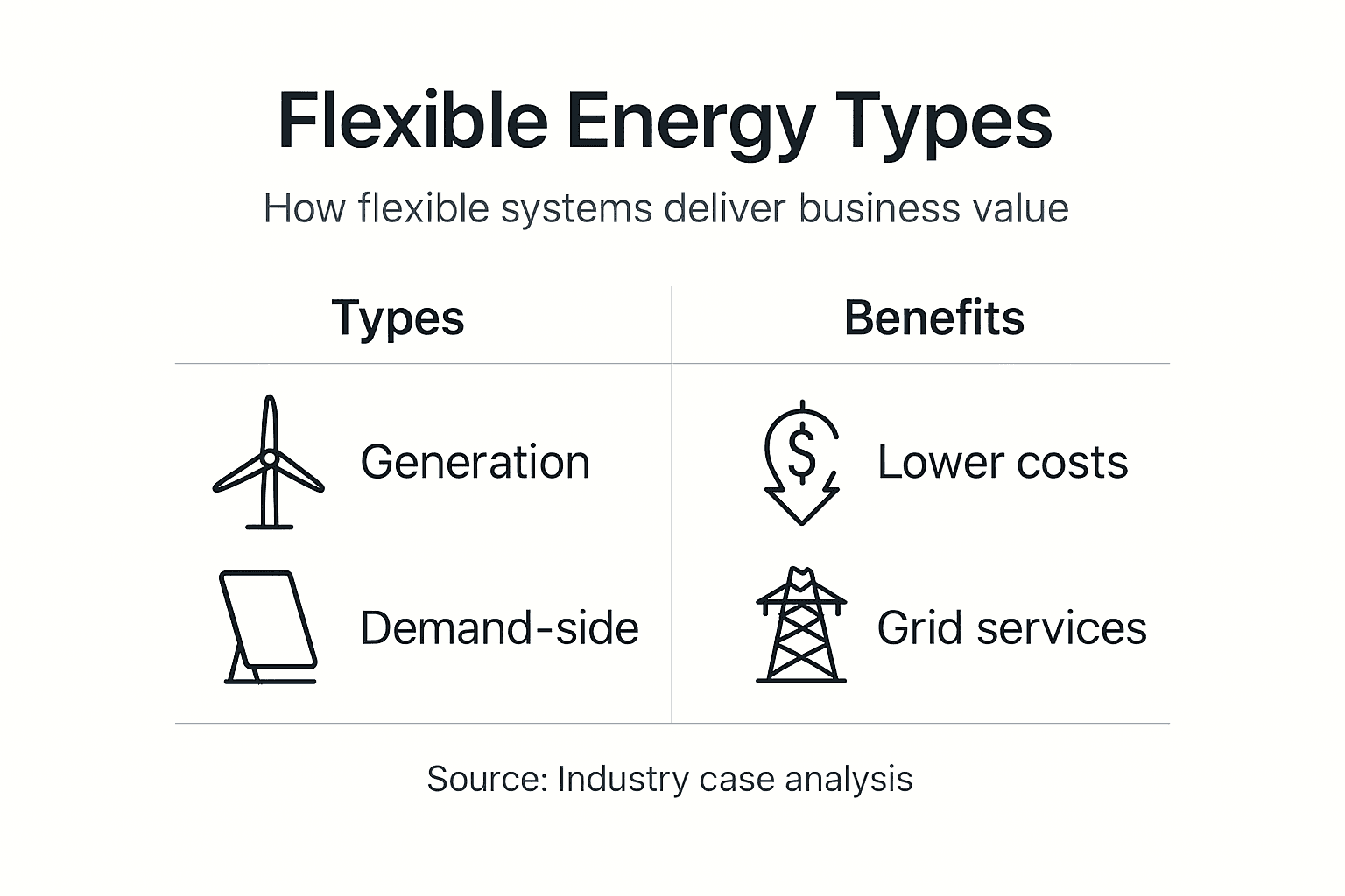 Infographic showing flexible energy types and business benefits