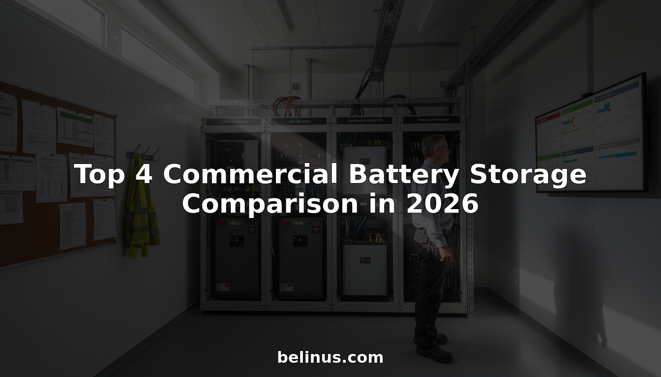 Manager comparing commercial battery storage systems in control room