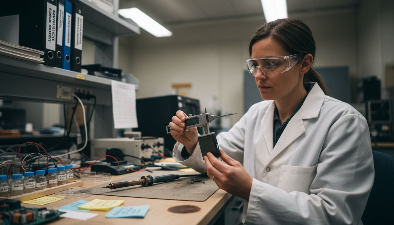 Engineer measuring graphene supercapacitor in lab
