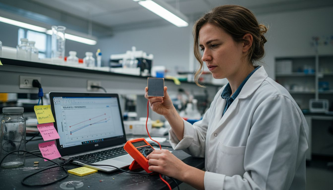Engineer testing tandem solar cell prototype
