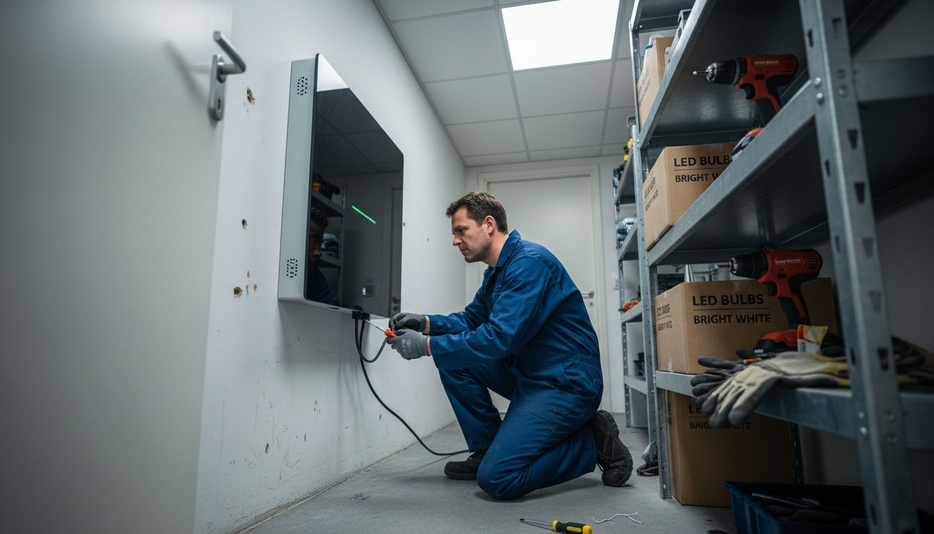 Technician adjusts home battery storage unit