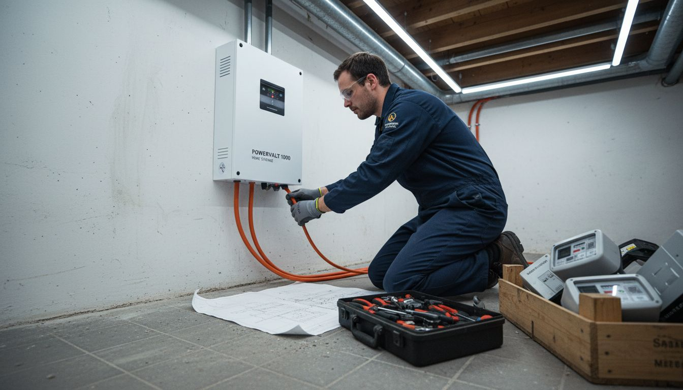 Electrician wiring home battery and EV unit