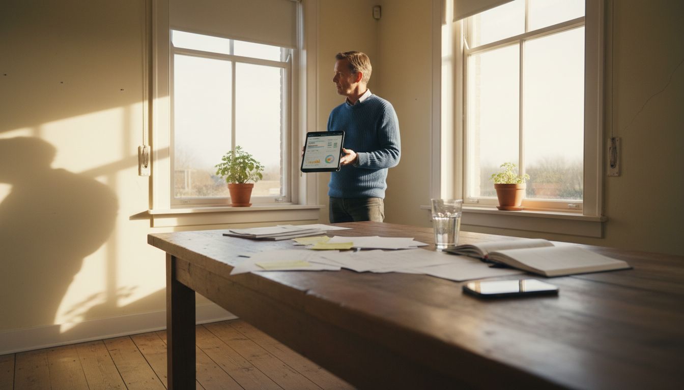 Man bedient EMS-dashboard aan de eettafel