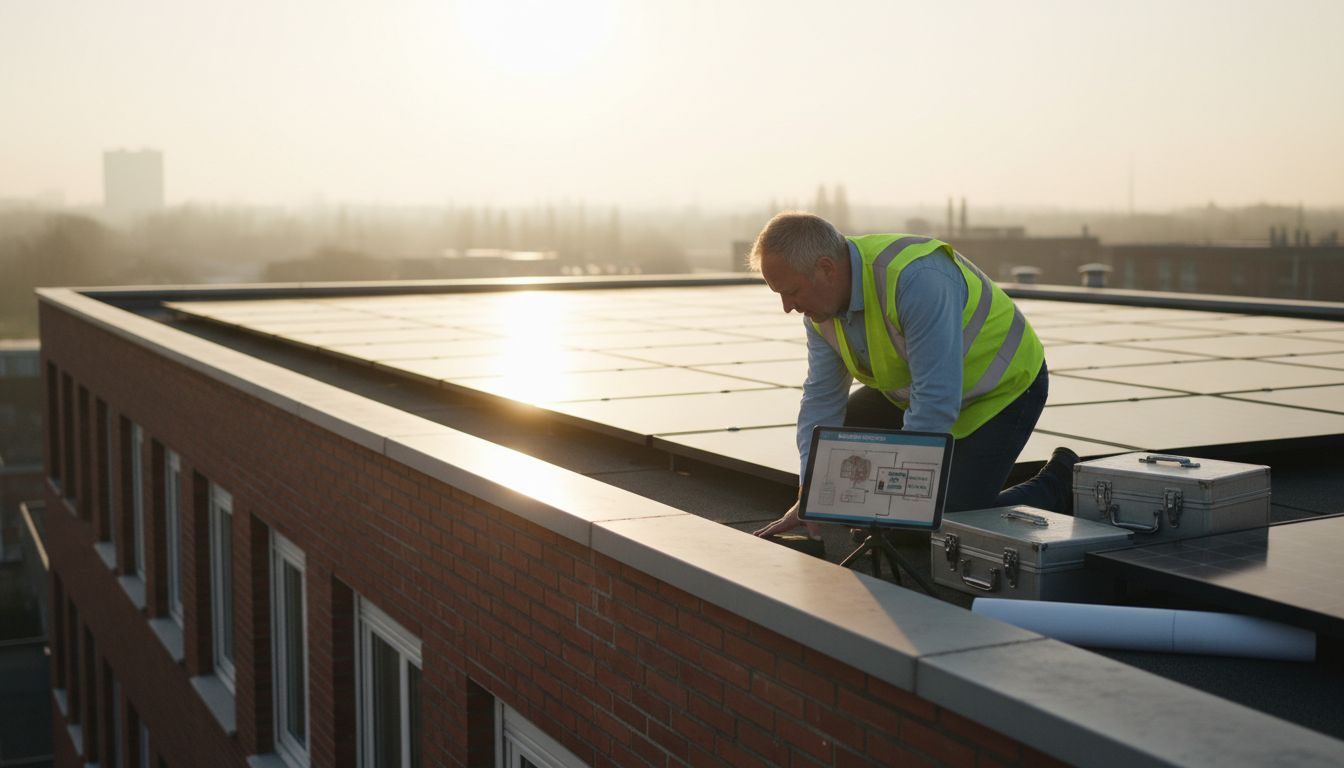 Zonnepanelen op een plat dak laten controleren bij uw bedrijf