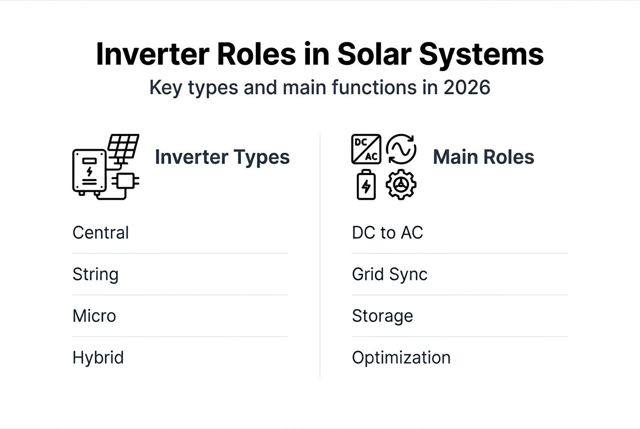 Infographic showing solar inverter types and roles