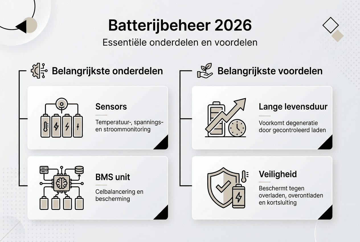 Infographic: onderdelen van slim batterijbeheer en de voordelen ervan