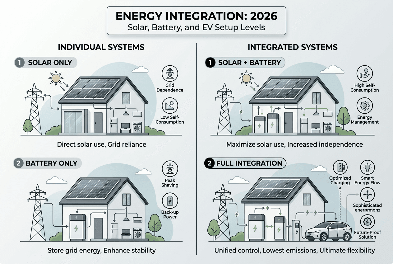 Infographic comparing solar battery and EV integration