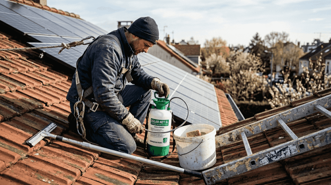 Un technicien se prépare à effectuer la maintenance des panneaux solaires.